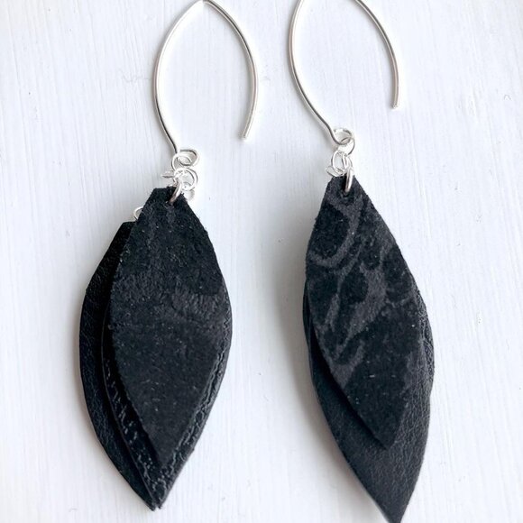 black Leather Earrings - Picture 2 of 7